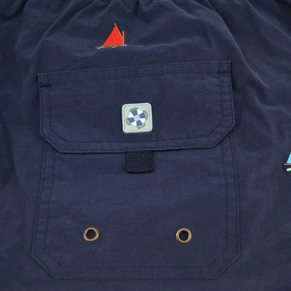 Castaway Nantucket Island Mens Navy Blue Sailboat Embroidered Swim Trunks Medium